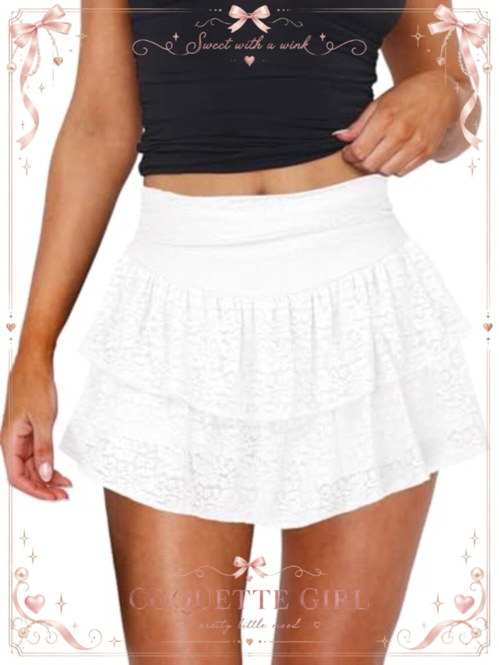 Womens Lace Mini Skort with Shorts Ruffle Pleated Flowy A-Line High Waist